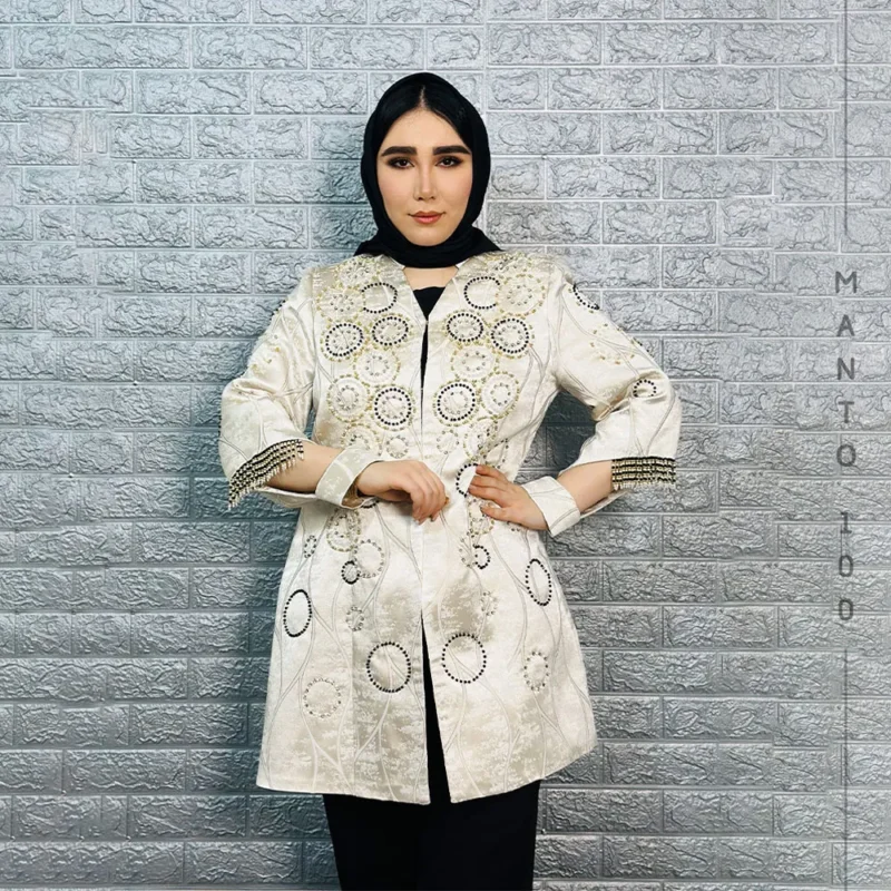 مانتو مجلسی ژاکارد ترک جواهر دوزی